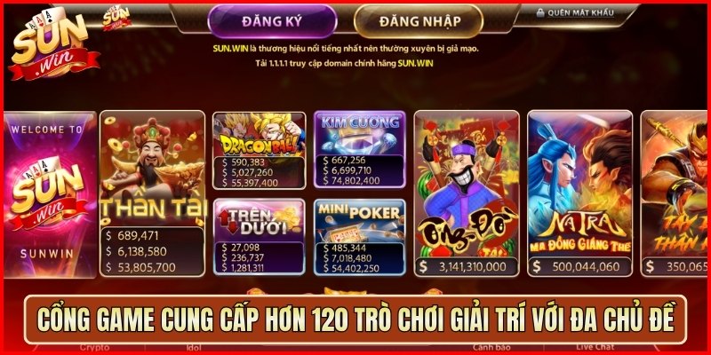 Cổng game cung cấp hơn 120 trò chơi giải trí với đa chủ đề